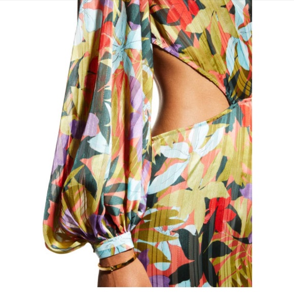 NWOT BRONX AND BANCO Tropics Violet One Sleeve Ruffle Maxi Dress - Picture 6 of 8